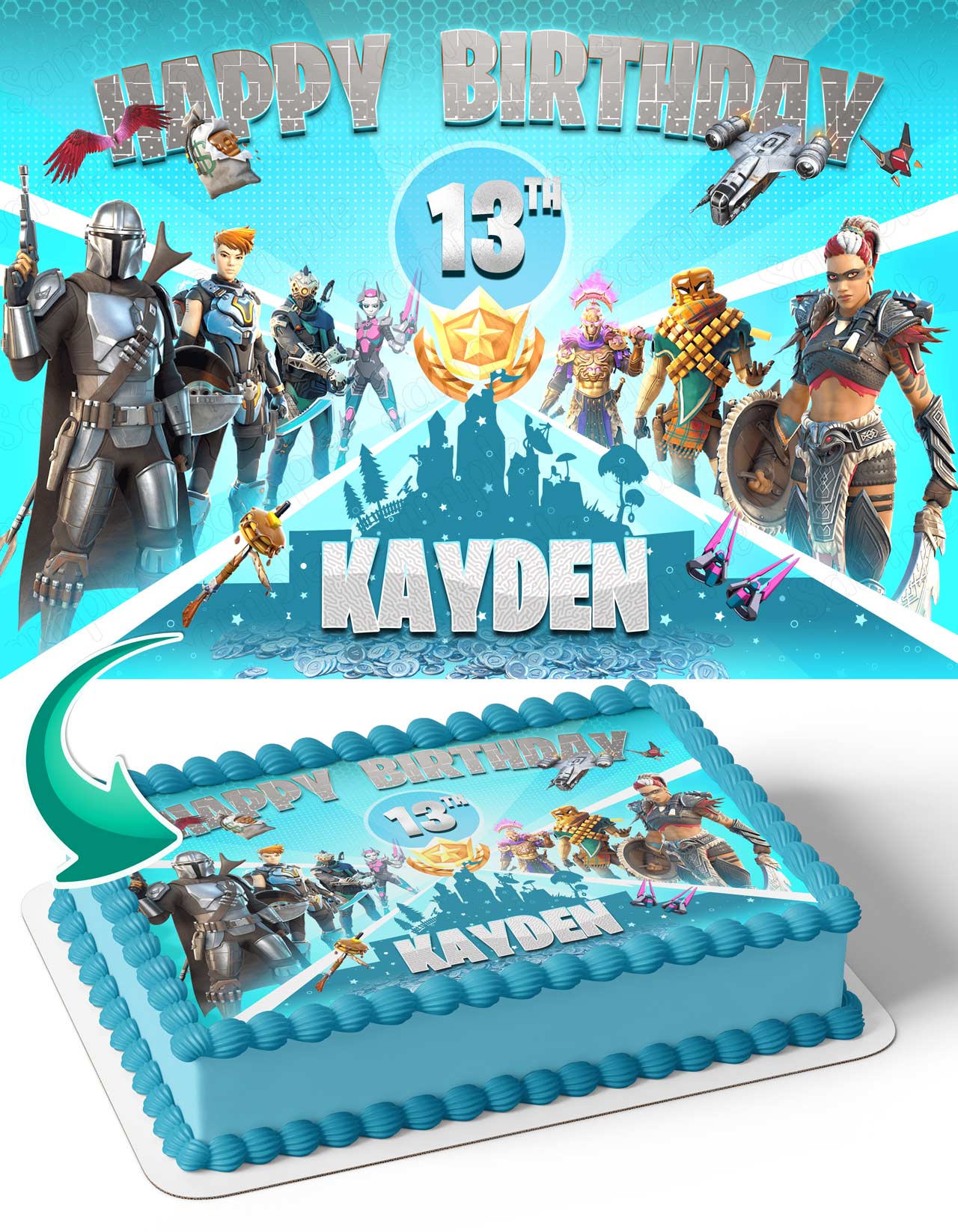 Fortnite cake toppers EDIBLE decoration personalised birthday unofficial  icing