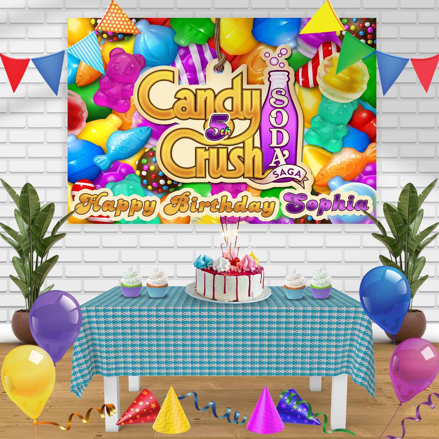 Candy Crush Saga Birthday Banner Personalized Party Backdrop