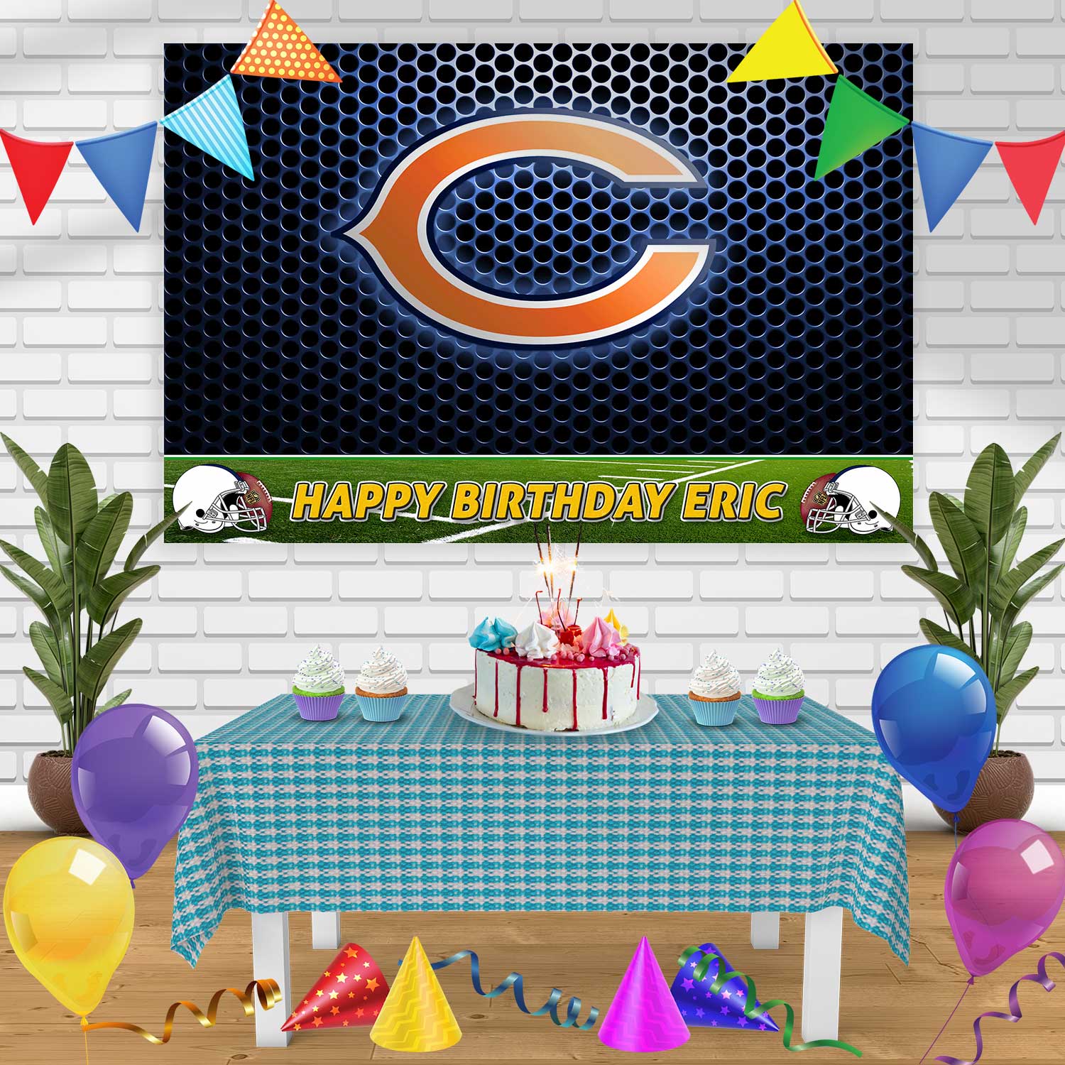 Chicago Bears Football Theme Happy Birthday Banner 