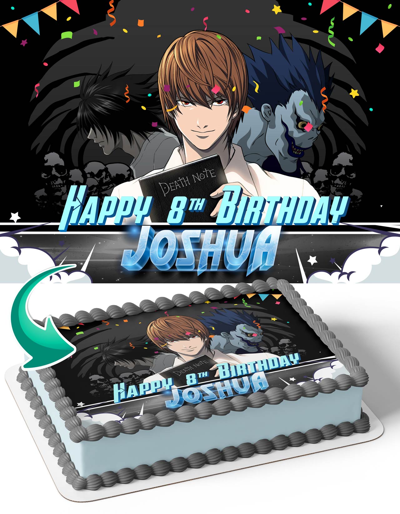 Death Note Anime DN Edible Image Cake Topper Personalized Birthday Sheet  Decoration Custom Party Frosting Transfer Fondant