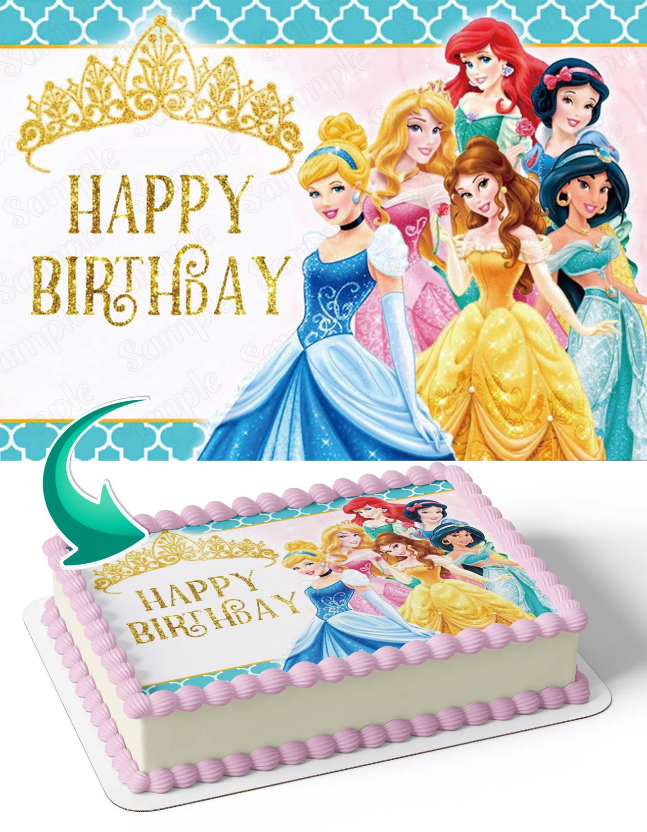 Disney Princess Edible Image Cake Topper Round Frosting Icing Party  Decoration