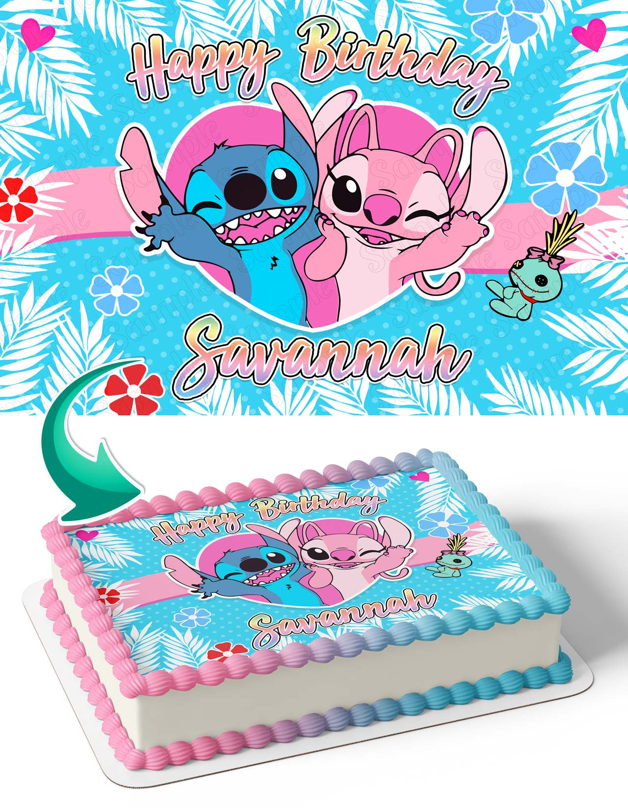 Stitch with Flowers from Lilo and Stitch Edible Cake Topper Image ABPID51026