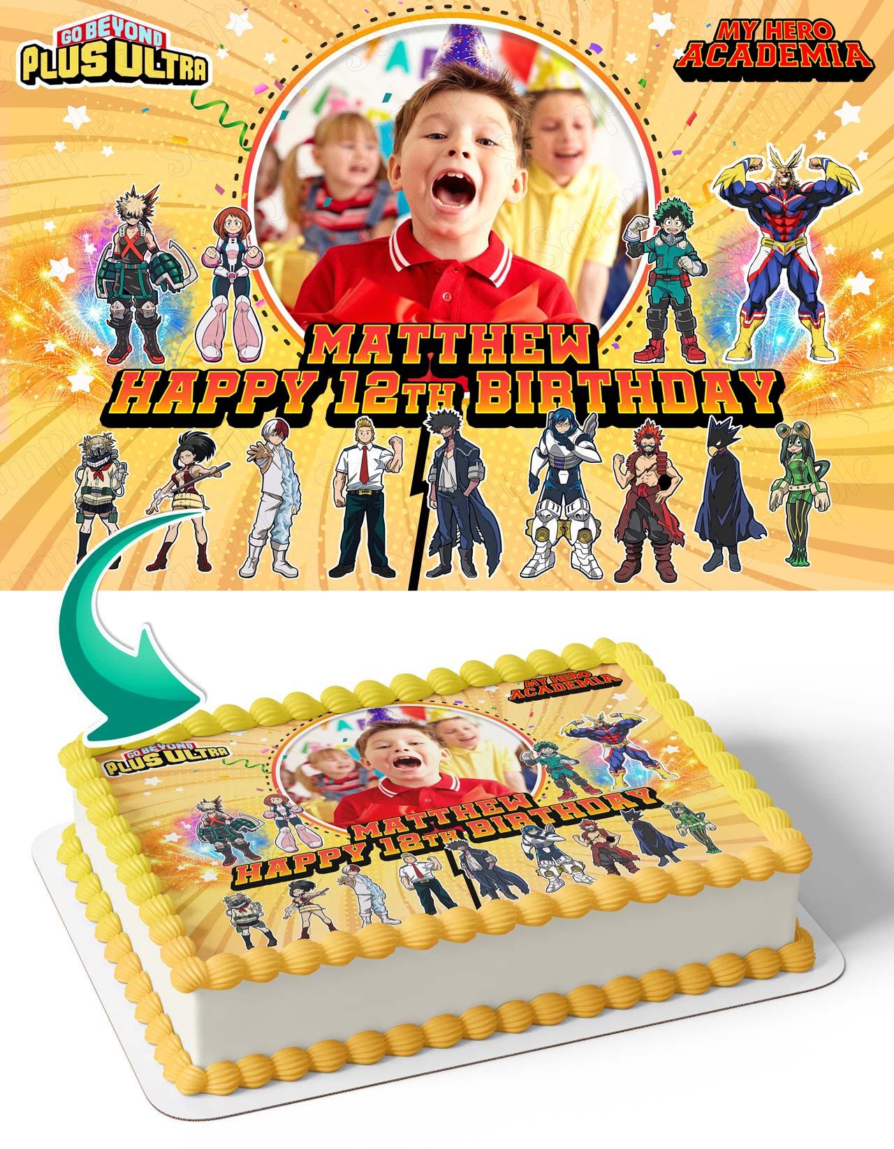 My Hero Academia Boys Photo Frame Edible Cake Topper Image 