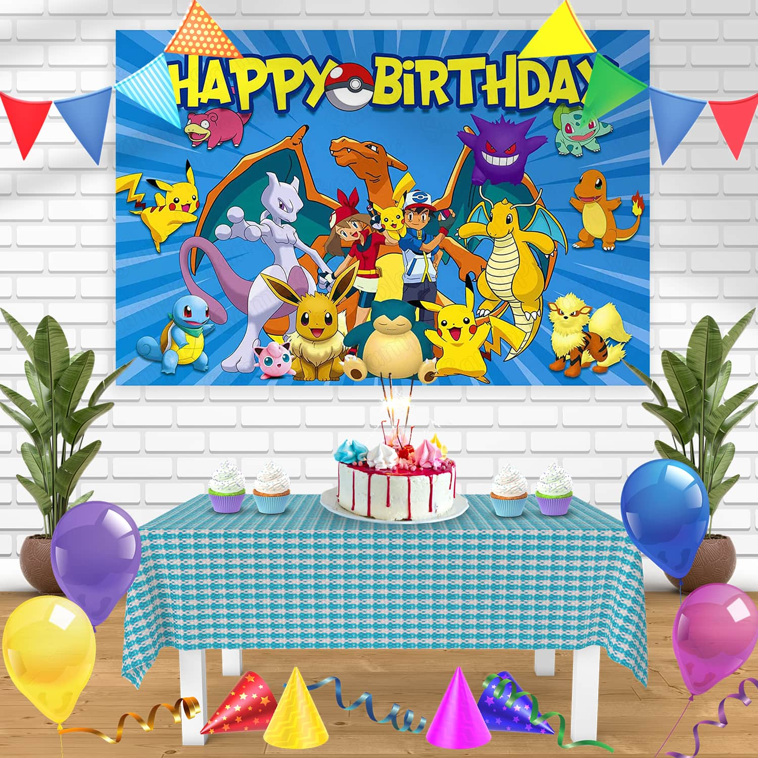 Pokemon Anime Cards Bb Bn Birthday Banner Personalized Party Backdrop 