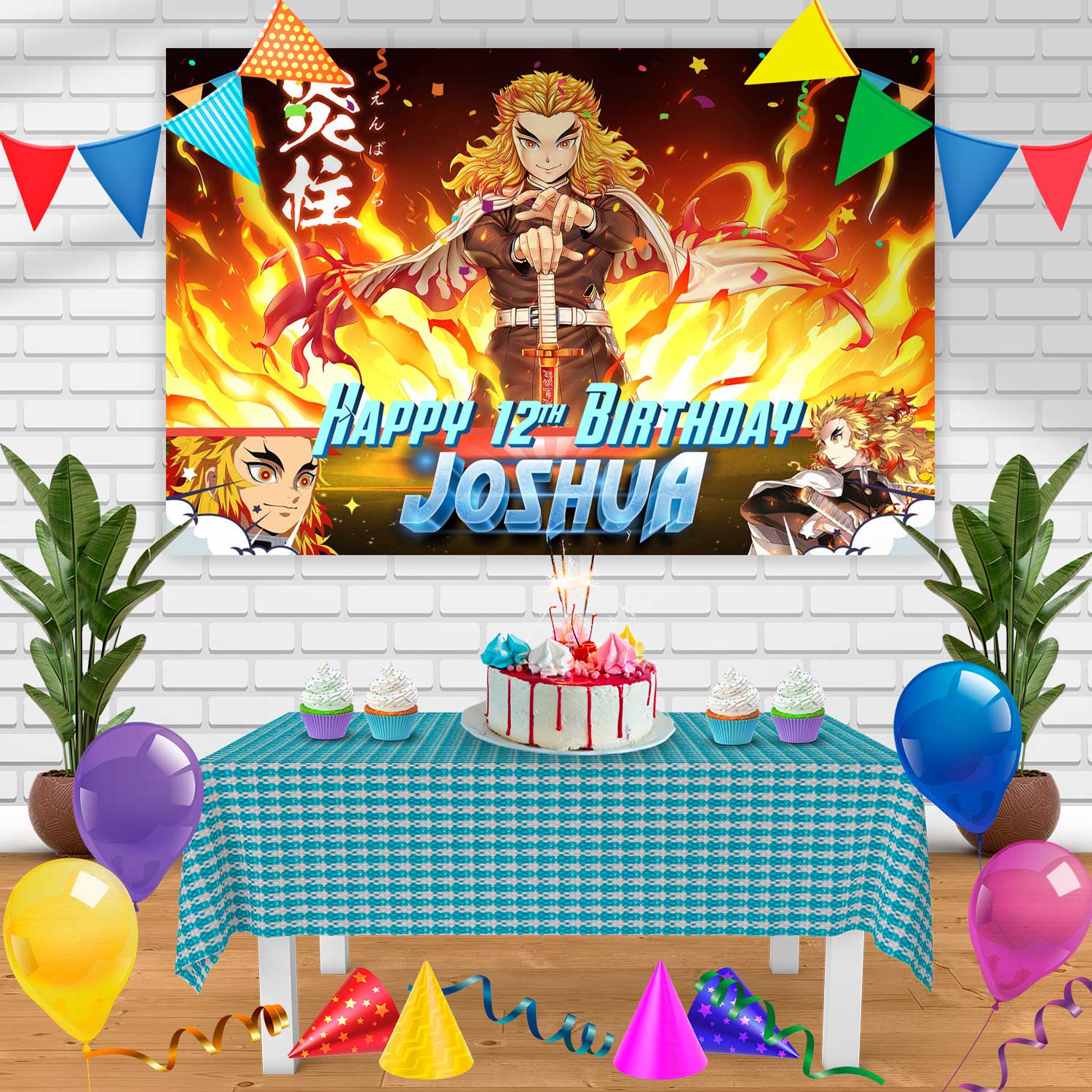 Anime Demon Slayer Birthday Party Decorations Backdrop Photo Background  Banner