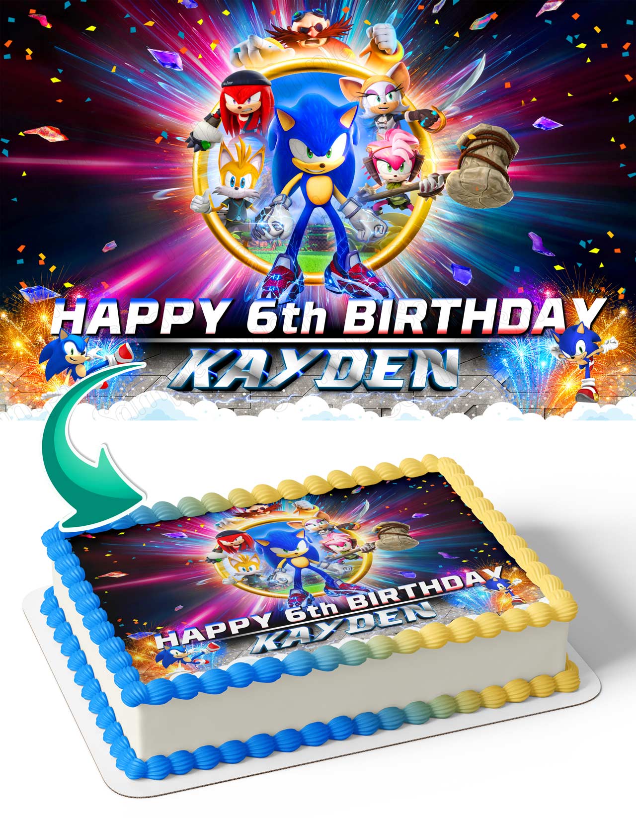Sonic Birthday Cake Topper (Unique Design)