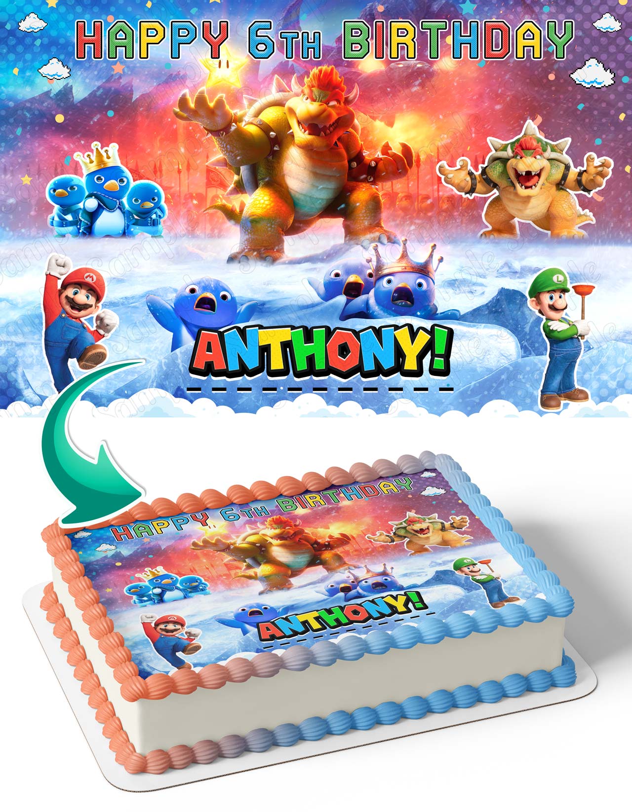 The Super Mario Bros Movie Bowser Penguins Edible Image Cake Topper  Personalized Birthday Sheet Decoration Custom Party Frosting Transfer  Fondant