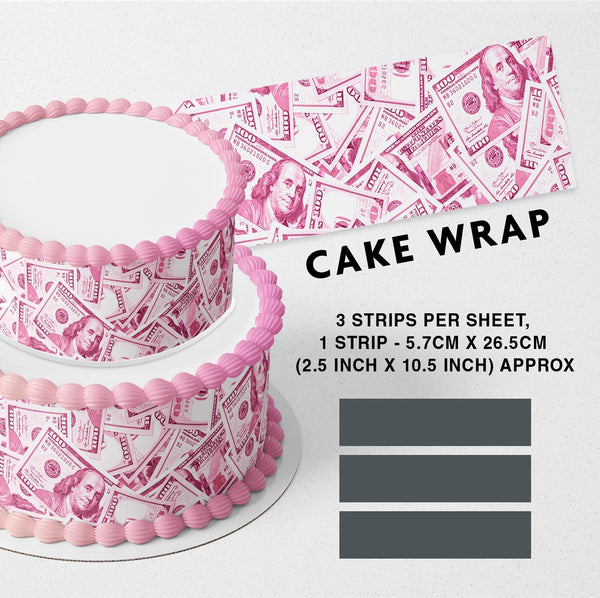 100 Dollar Bill Pink Strips Edible Cake Toppers Cake Wraps