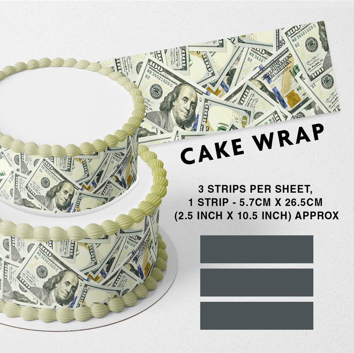 100 Dollar Bill Strips Edible Cake Toppers Cake Wraps