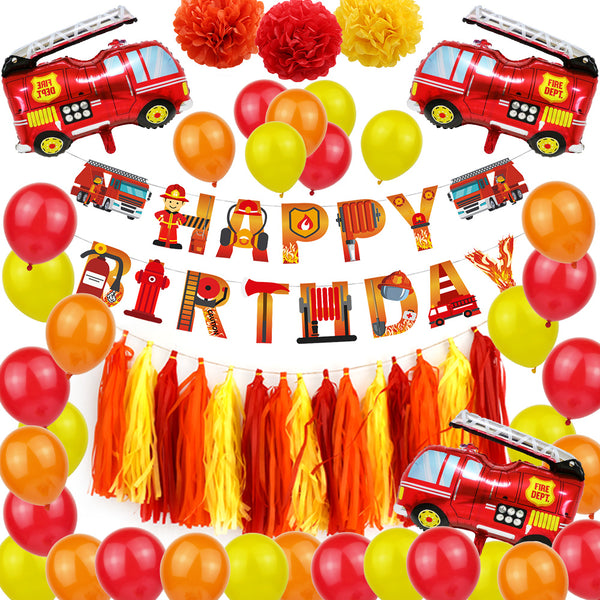 Firetruck Firefighters Kids Theme Birthday Party Decoration Balloons Banner Cupcake Toppers