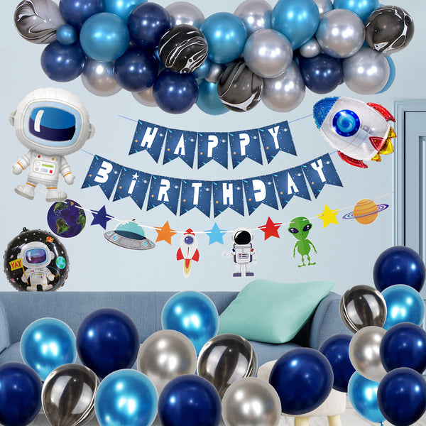 Galaxy Space Universe astronaut Theme Birthday Party Decoration Balloons Banner Cupcake Toppers