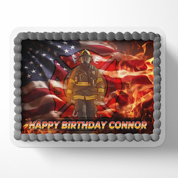 American Firefighter USA Rescue Edible Image Cake Topper Personalized Birthday Sheet Decoration Custom Party Frosting Transfer Fondant