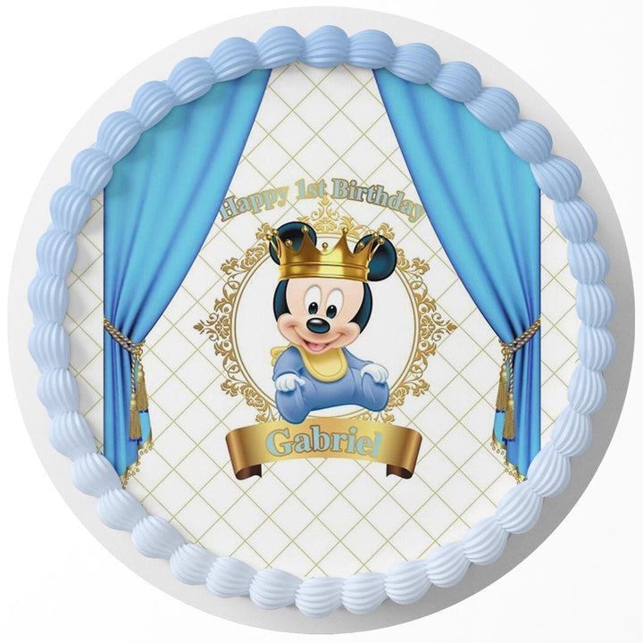 Baby Mickey Mouse Baby Shower Royal Edible Cake Toppers Round