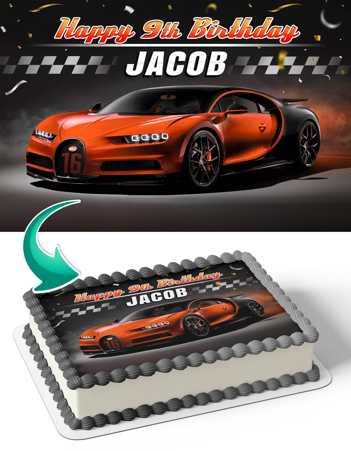 Bugatti Chiron Orange Black Supercar Edible Cake Toppers