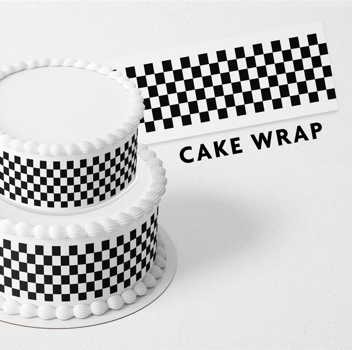 Checkers Black Race Flag Strips Edible Cake Toppers Cake Wraps