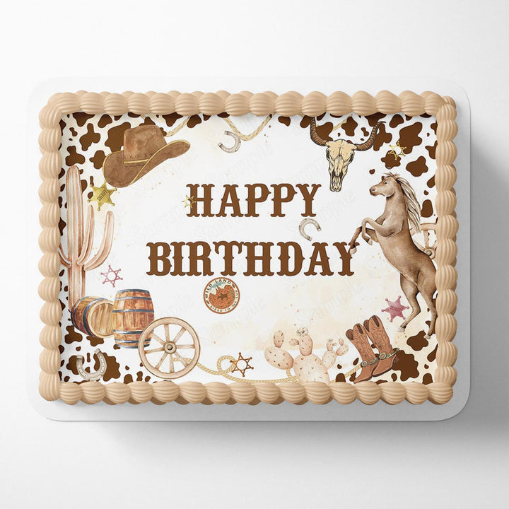 Country Wild West Kids Western Cowboy Rustic Wooden Board Wild Boys Edible Cake Toppers