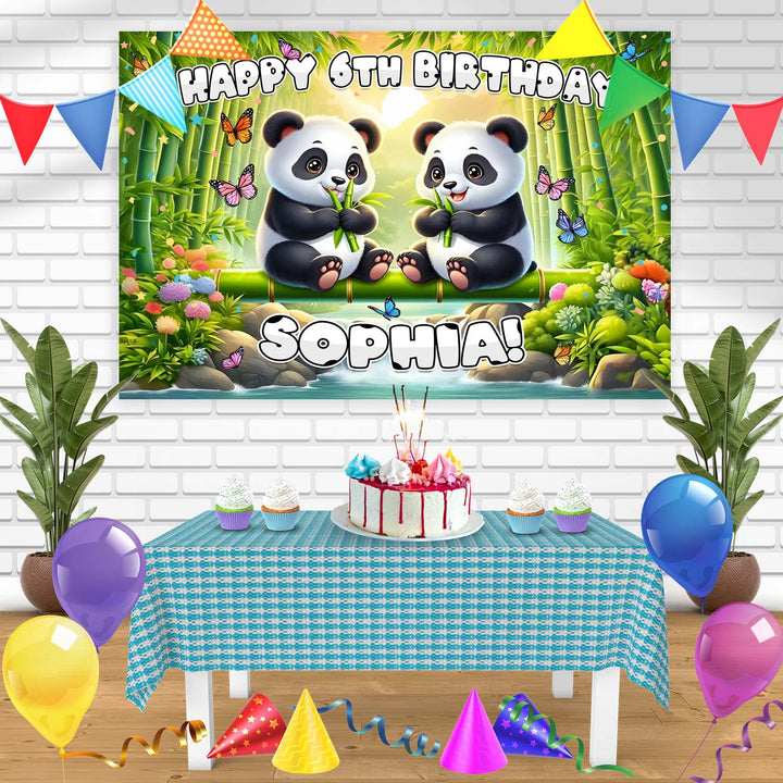 Cute Pandas In Bamboo Forest Bn Birthday Banner Personalized Party Backdrop Decoration