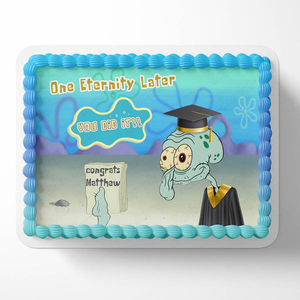 Squidward Tentacles Spongebob Squarepants Congratulations You Did It University College Degree Diploma Edible Image Cake Topper Personalized Birthday Sheet Decoration Custom Party Frosting Transfer Fondant