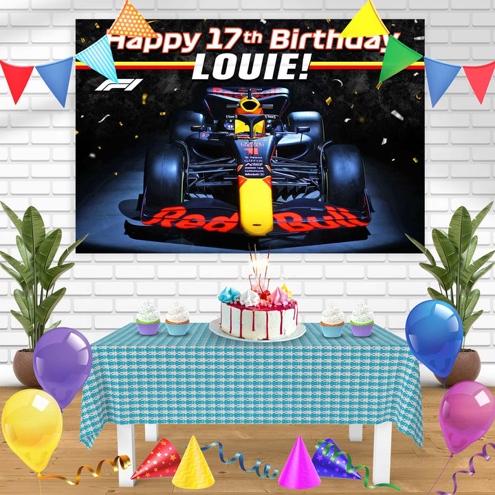 Formula 1 Redbull Team Max Verstappen Bn Birthday Banner Personalized Party Backdrop Decoration