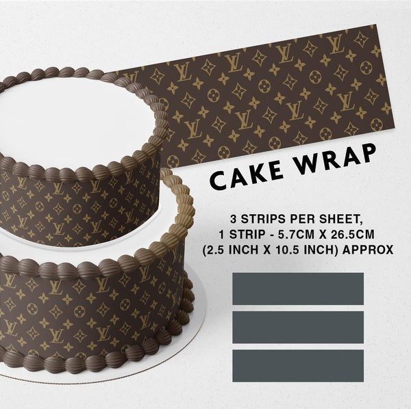 Louis Vuitton Brown Pattern Strips Edible Cake Toppers Cake Wraps