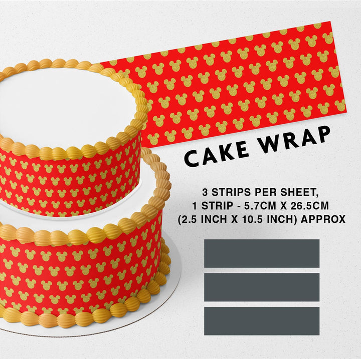 Mickey Minnie Mouse Red Gold Pattern Strips Edible Cake Toppers Cake Wraps