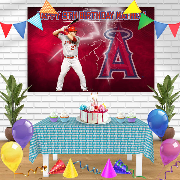 Mike Trout Angels MT Bn Birthday Banner Personalized Party Backdrop Decoration