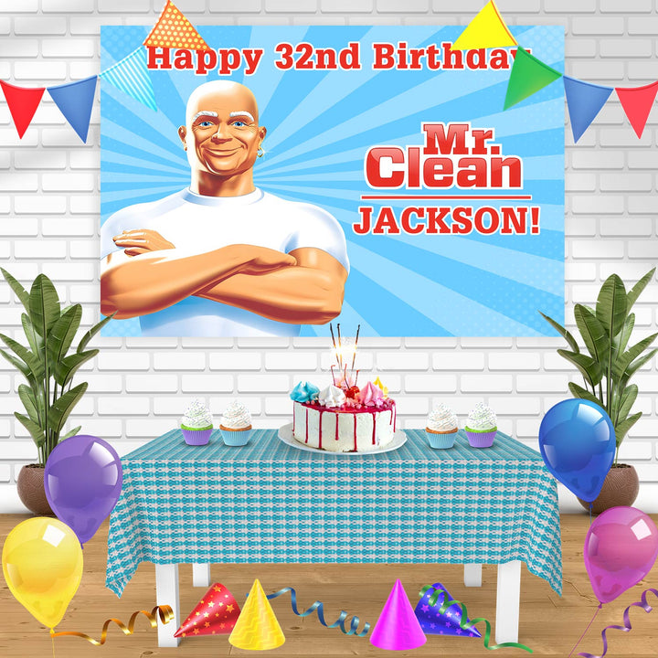 Mr Clean Bn Birthday Banner Personalized Party Backdrop Decoration