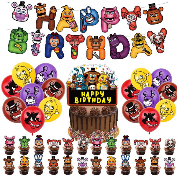 Five Nights at Freddy FNAF Theme Birthday Party Decoration Balloons Banner Cupcake Toppers