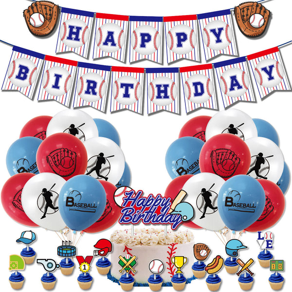 Baseball Theme Birthday Party Decoration Balloons Banner Cake Toppers