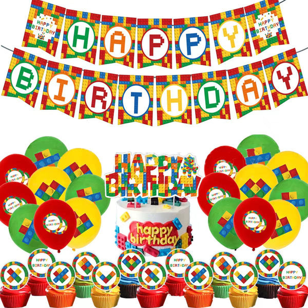 Lego Blocks Kids Birthday Party Decoration Balloons Banner Cake Toppers