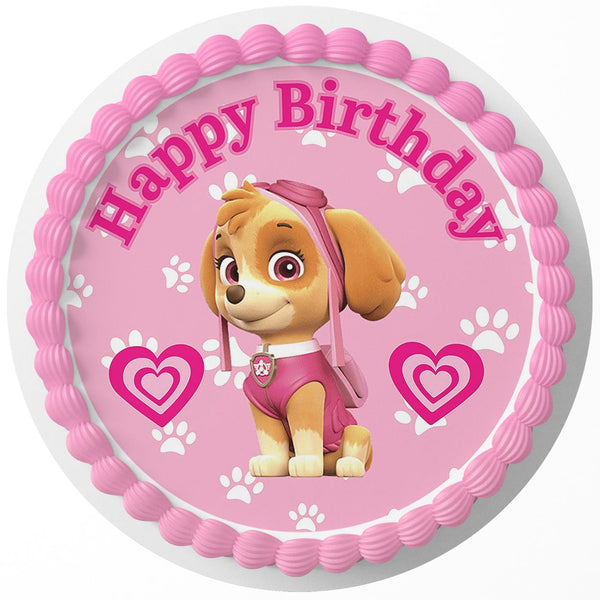 Paw Patrol Skye Pink Edible Cake Toppers Round