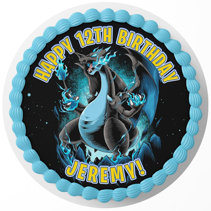 Pokemon Mega Charizard X Rd Edible Cake Toppers Round