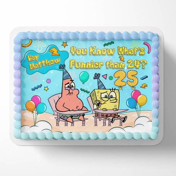 Spongebob Patrick Funnier than 24 25 GC Edible Image Cake Topper Personalized Birthday Sheet