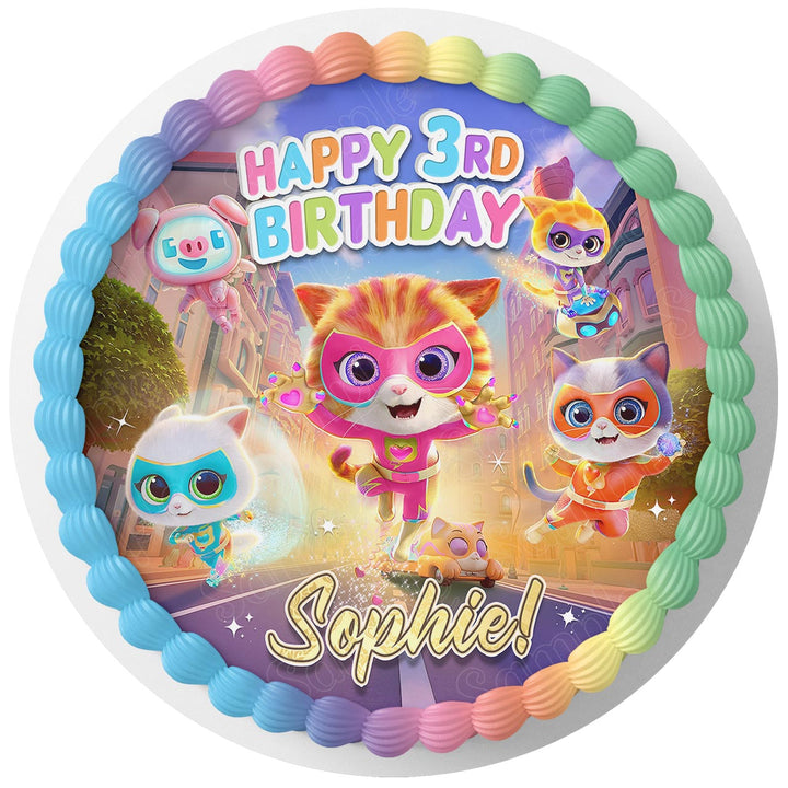 SuperKitties Ginny Sparks Buddy and Bitsy Edible Cake Toppers Round