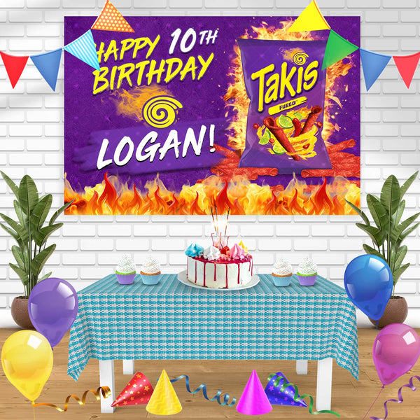 Takis Fuego Birthday Banner Personalized Party Backdrop Decoration