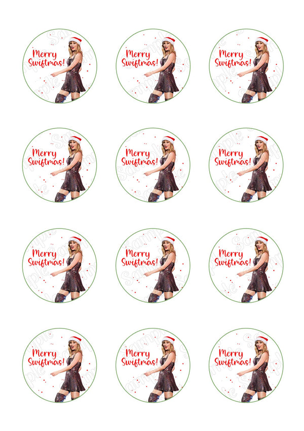 Taylor Swift Merry Swiftmas Cup Cakes Edible Image Cupcakes Cookie Topper