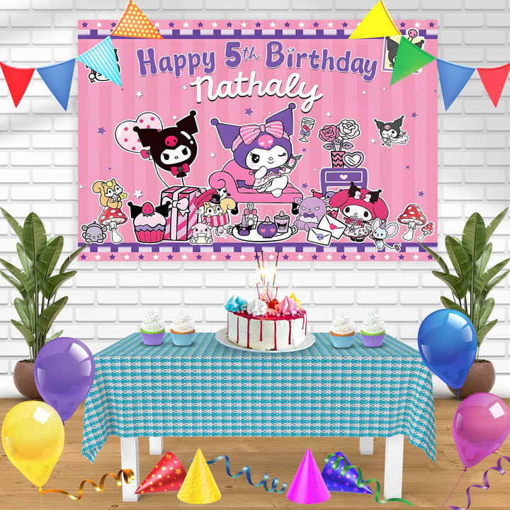 The Kuromi My Melody Hello Kitty Sanrio Purple Stars PPB Bn Birthday Banner Personalized Party Backdrop Decoration