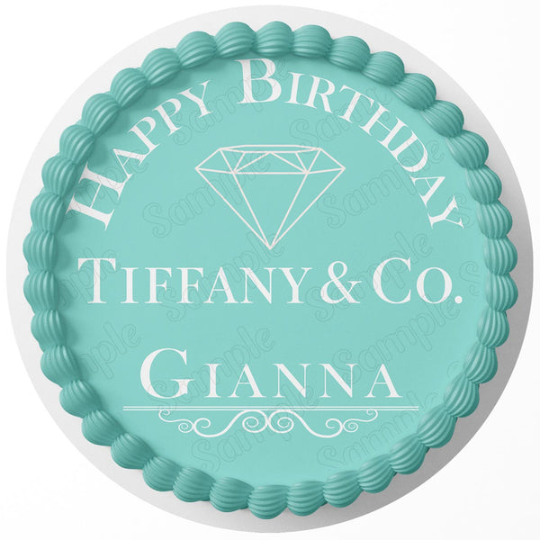 Tiffany Co Edible Image Cake Topper Personalized Birthday Sheet Decoration Custom Party Frosting Transfer Fondant Round Circle