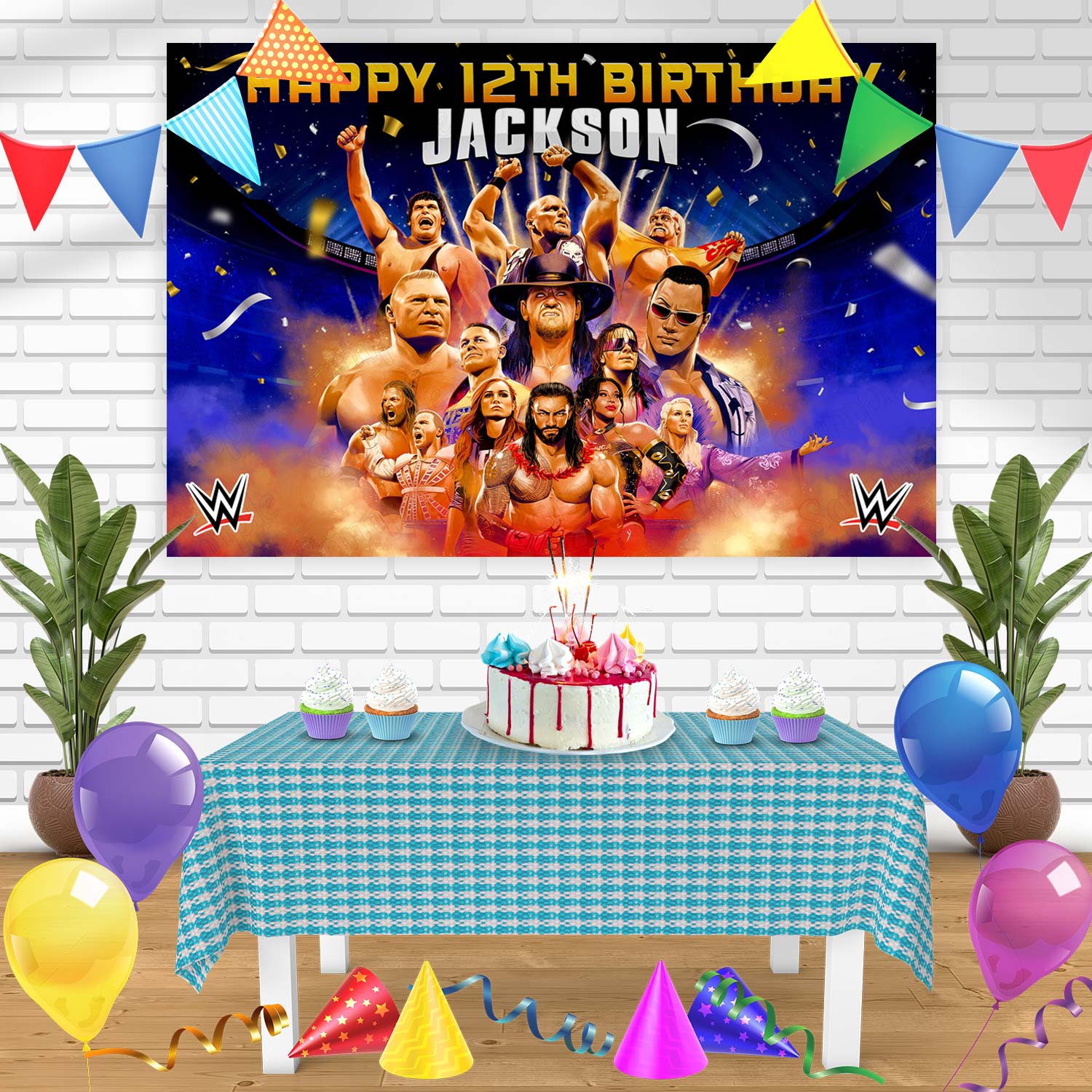 WWE 2K24 Bn Birthday Banner Personalized Party Backdrop Decoration ...