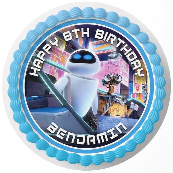 Wall E and EVE Rd Edible Cake Toppers Round