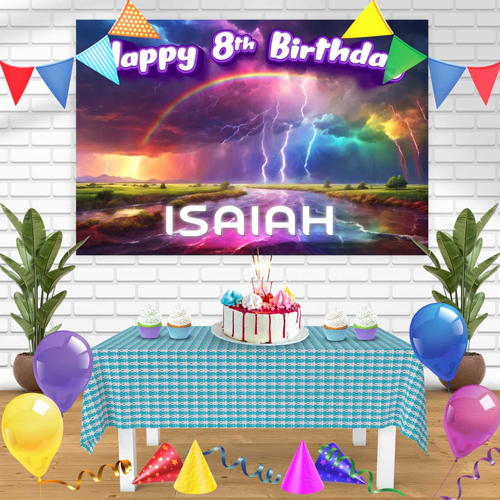 Weather Rainbow Storm Lightning Clouds Thunder Bn Birthday Banner Personalized Party Backdrop Decoration