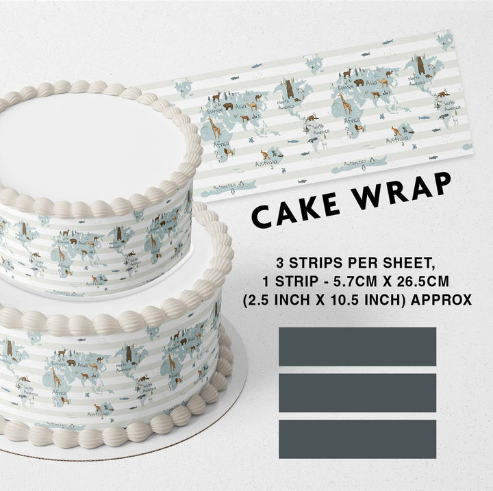 World Map Strips Edible Cake Toppers Cake Wraps