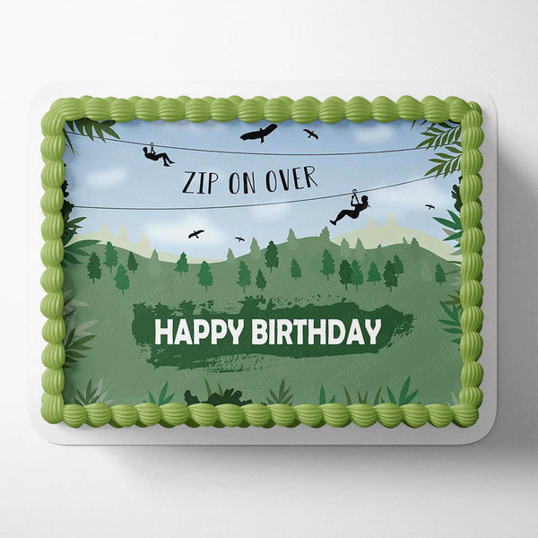 Zip On Over Green Mountain Forest Woodland Edible Cake Toppers