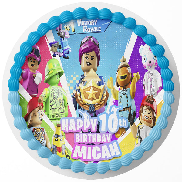 Fortnite Lego Fornite Battle Royale Gamers Kids Edible Image Cake Topper Personalized Birthday Sheet Decoration Custom Party Frosting Transfer Fondant Round Circle