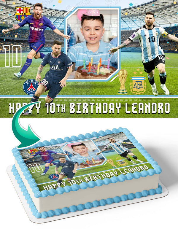 Messi Fc Barcelona PSG Argentina Photo Frame Edible Cake Topper Image