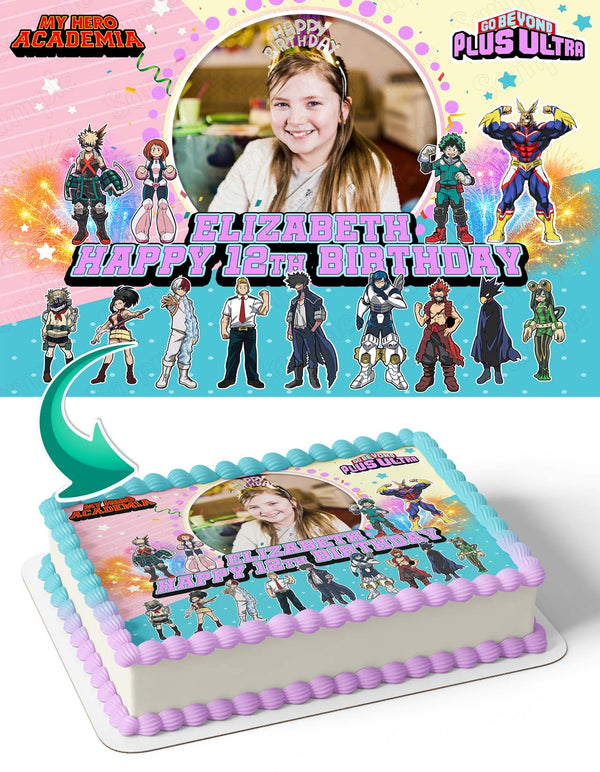 My Hero Academia Girls Photo Frame Edible Cake Topper Image