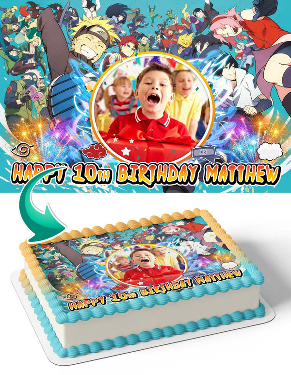 Naturo Anime Adventure Photo Frame Edible Cake Topper Image