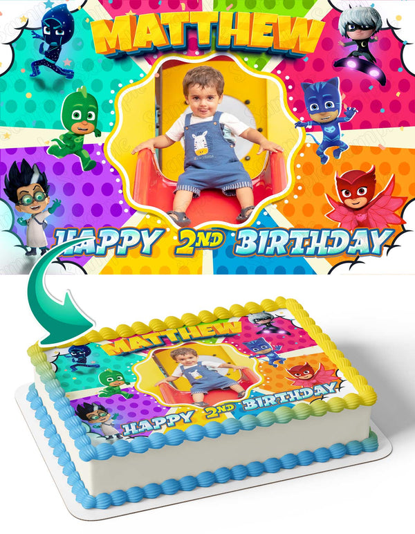 PJ MasksSuper Heroes Photo Frame Edible Cake Topper Image