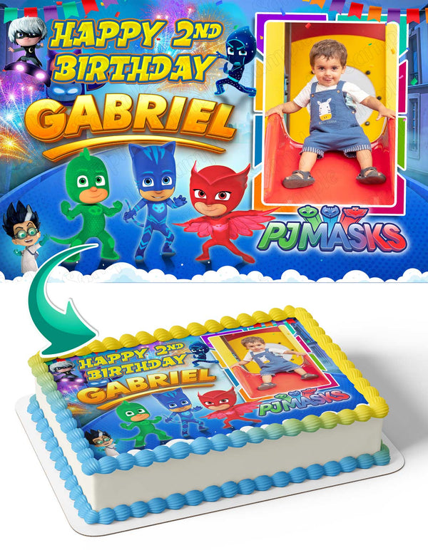 PJ Masks Kids Photo Frame Edible Cake Topper Image