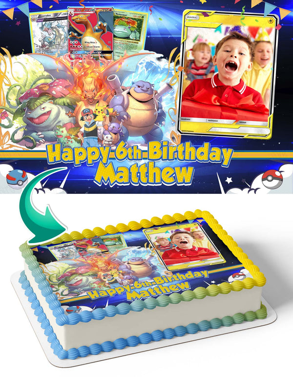 Pokemom Cards Photo Frame Edible Cake Topper Image